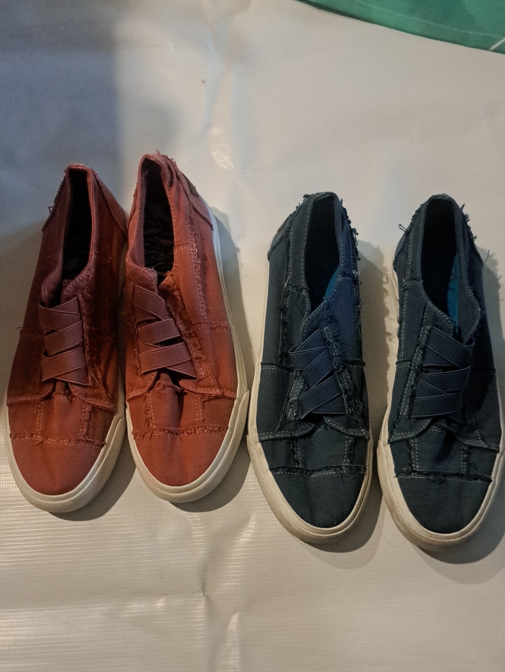 2 Pair Like New Slip-On Canvas Sneakers Red Rust and Navy  9.5